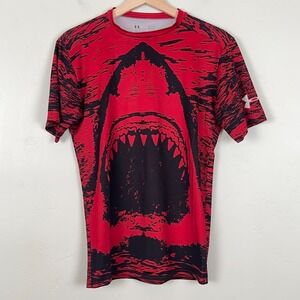 Under‎ Armour Compression Shark Print Shirt Mens Large Red Stretch Training